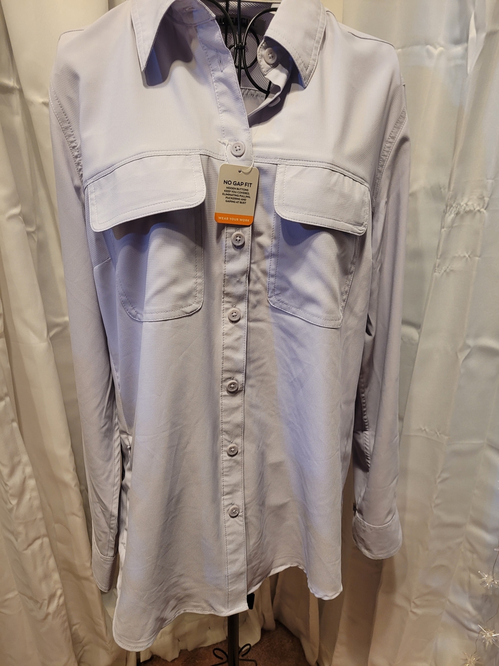 Women's Light Gray Button-Front Casual Shirt